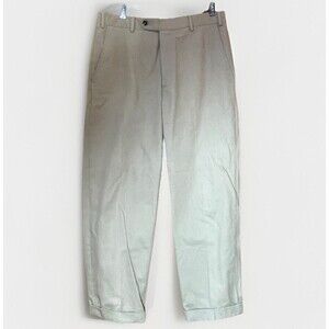 Malo Italy Pants Men’s Dress 50 (us 33/34) Beige Cotton Pleated Cuffed Trousers